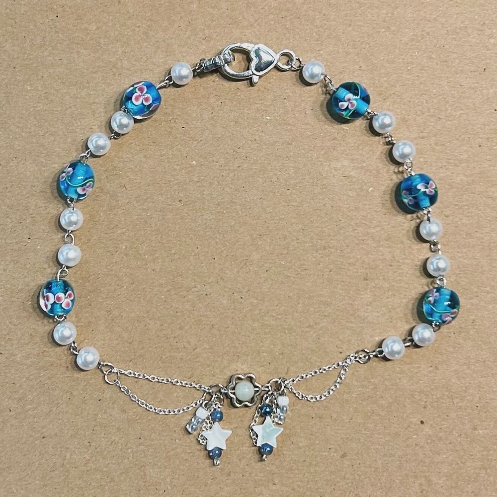 HANDMADE! Blue sliver and white necklace